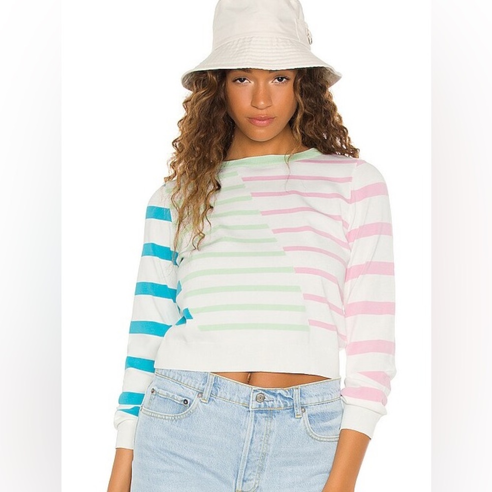 NWT Solid & Striped The Mackenzie Pullover Sweater Pink/White/Green/Blue Medium